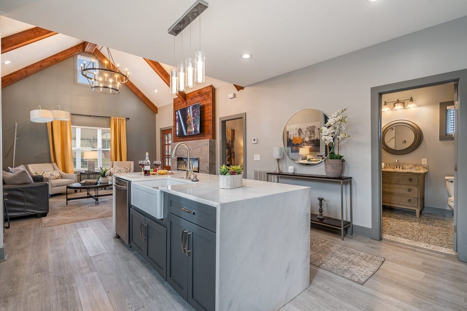Modern kitchen with sleek countertops, stainless steel appliances, and a spacious island—ready for meals and memories!
