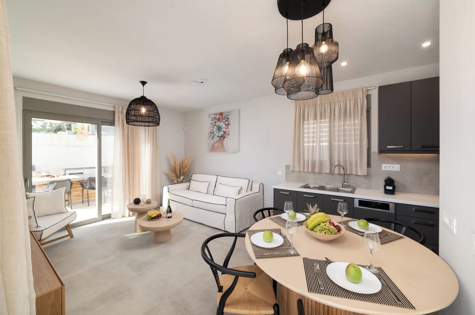 KS Omega Villa - Living room area with sofa bed which can accommodate two guests