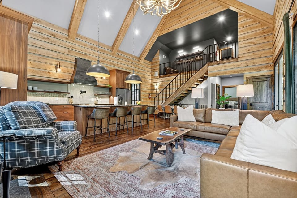 Elegant interior finishes pair rustic mountain style with luxury touches for the perfect Georgia mountain getaway