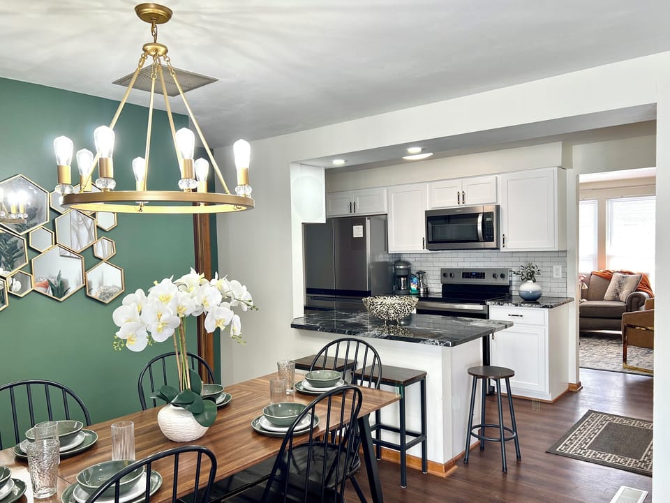 The new kitchen opens up to the dining area. 