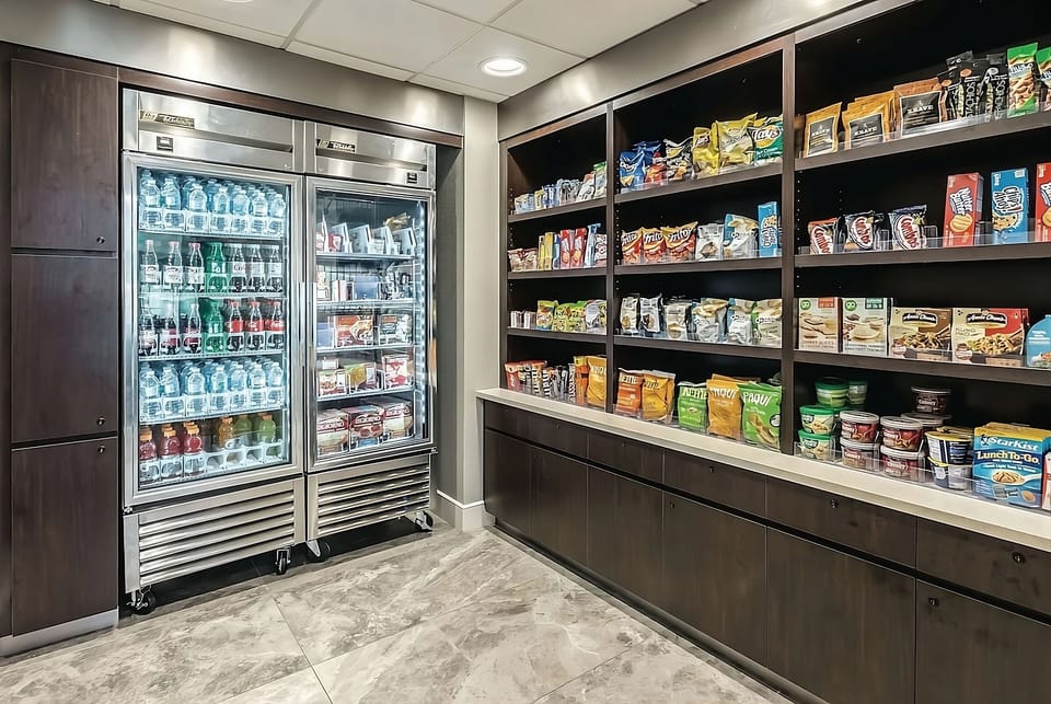 Grab snacks and drinks anytime from the convenient on-site market.
