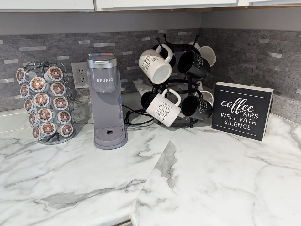 Everything needed for a hot or cold brew cup of coffee!