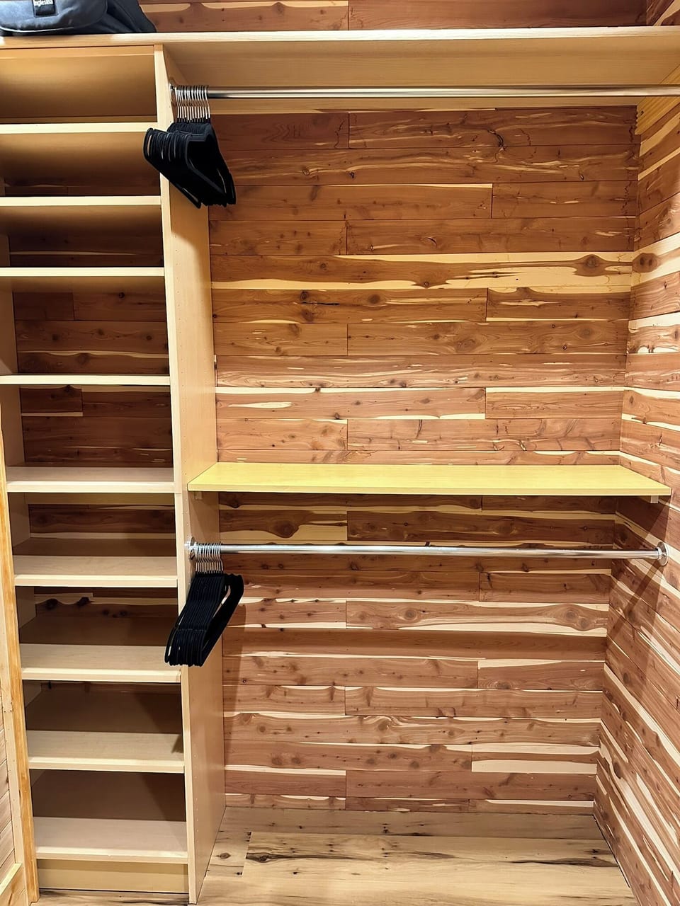 Full size cedar closets are ready to be put to the test, dressers too. 