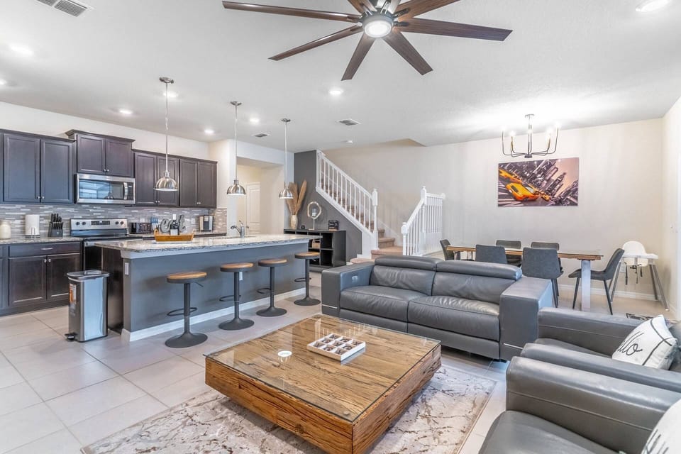 Light Filled and open concept Living-Dining-Kitchen with access to the second floor