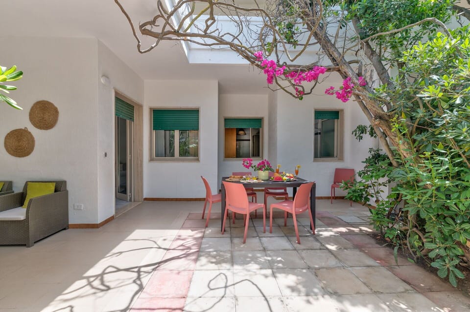 Flooring, Floor, Houseplant, Flowerpot, Shade, Chair, Yard, Wood Stain, Backyard, Eco Hotel