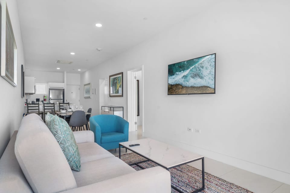Spacious living room with smart TV