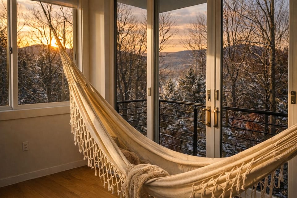 Treetops, mountain views, and a hammock. This is what slowing down looks like.