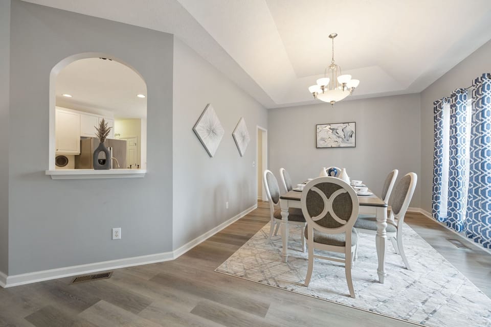 Spacious dining room sits up to 6. Dinnerware and placemats provided.