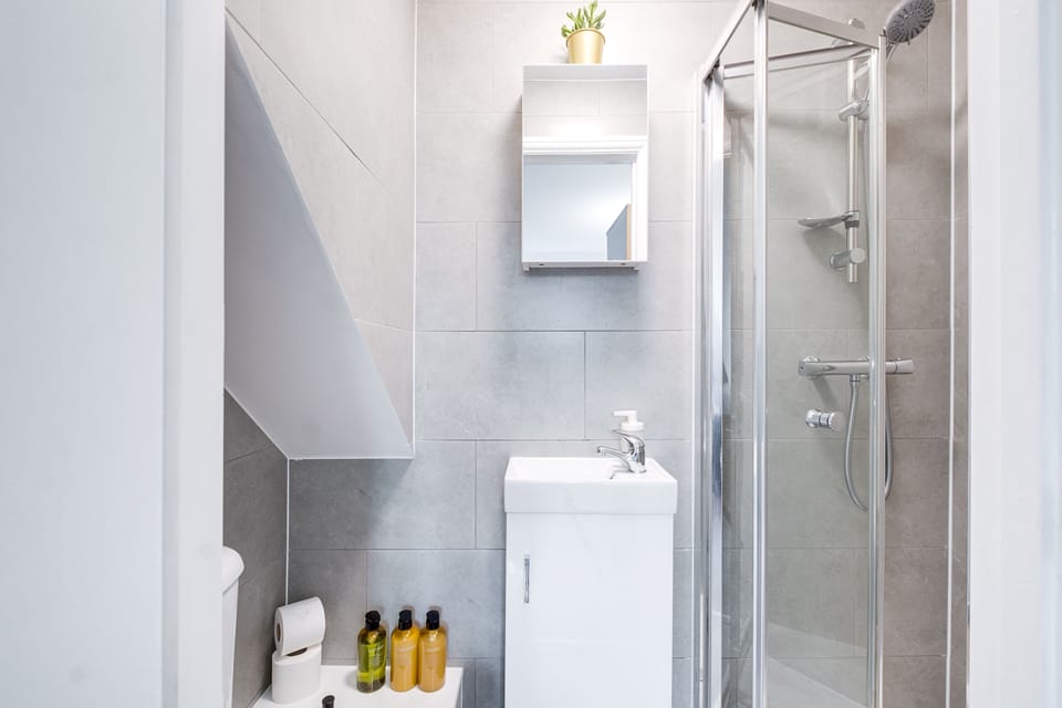 newly renovated bathroom with shower