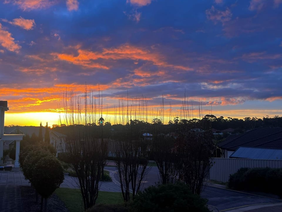 Beautiful winter sunset from the front of the apartment