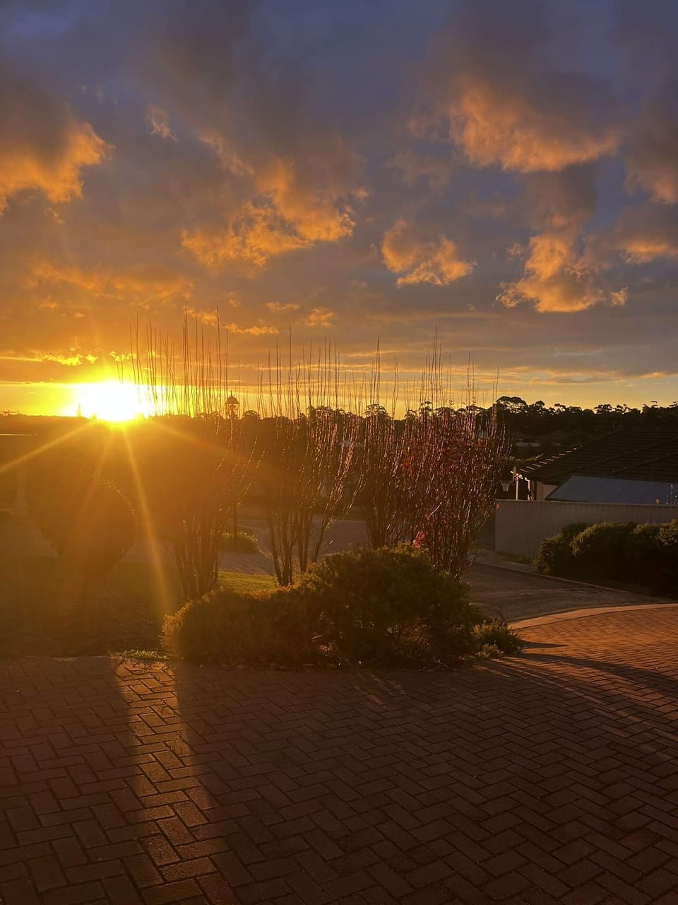 Beautiful winter sunset from the front of the apartment