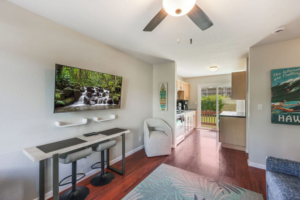 A warm Kapa'a welcome awaits- fresh space, modern Hawaiian touches and everything you need to relax.