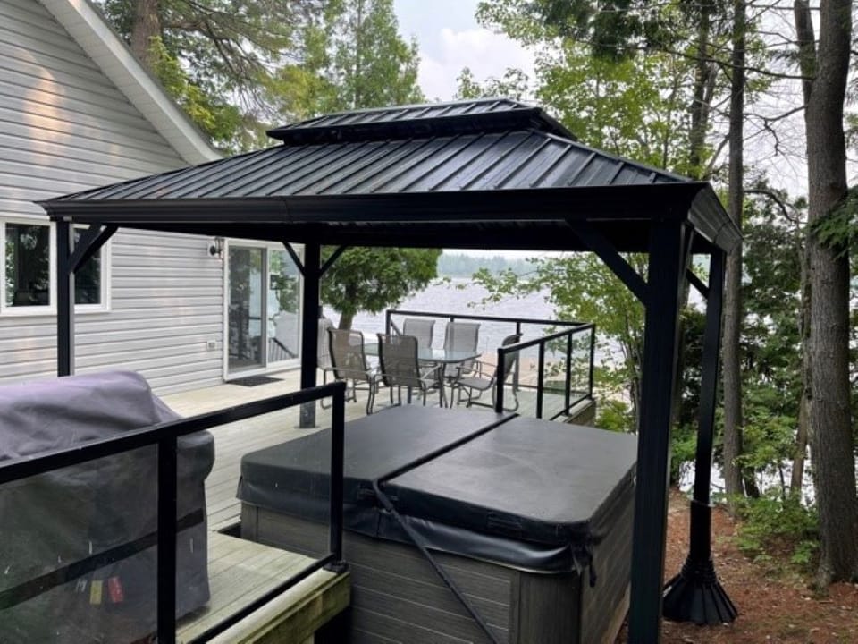 Lakeside outdoor dining. Shaded by beautiful pines and Hemlocks