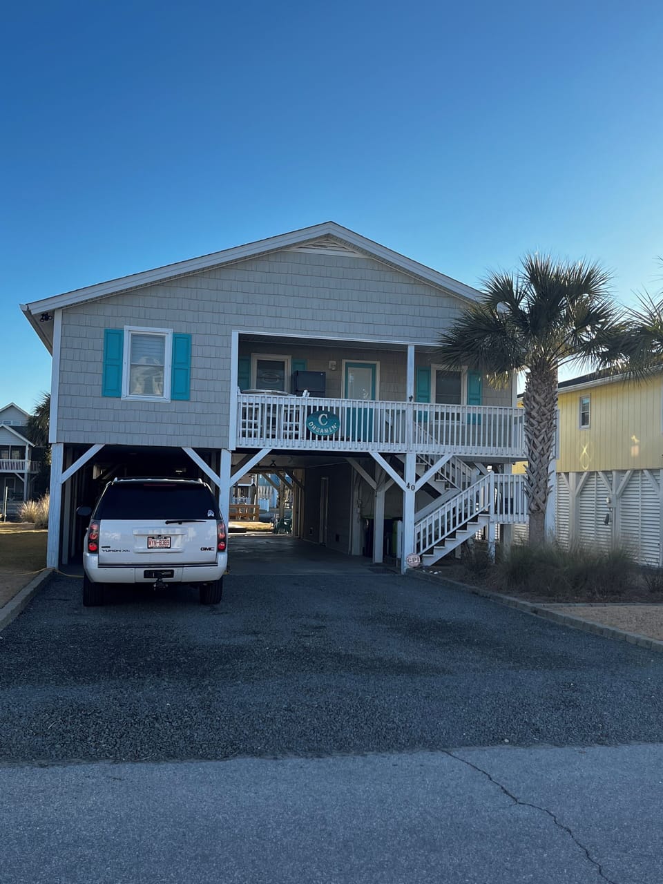 Front of home, covered parking available.