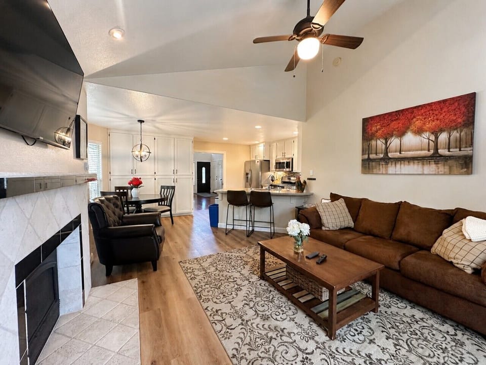 Open lounge space and kitchen