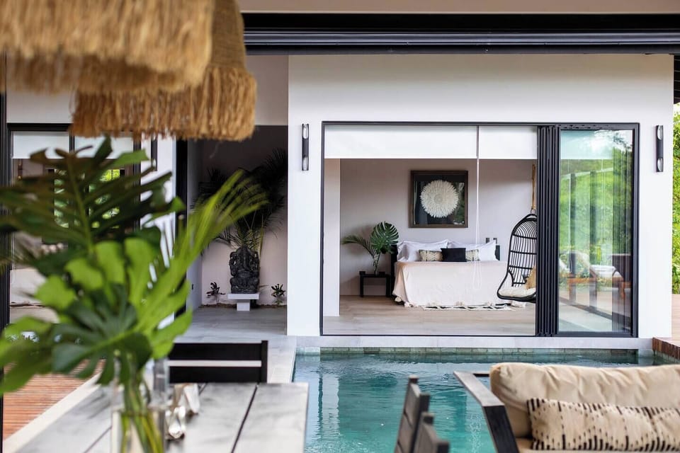 Each bedroom features beds with grounding technology for a restorative nights sleep.  Glass doors slide open on multiple sides for a true open air experience when desired.  Or shut the doors and turn your own AC on to cool off when desifed.