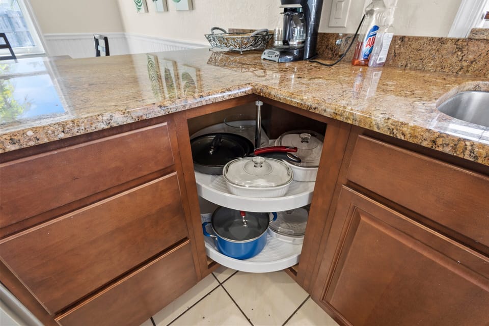 Kitchen is fully stocked for your cooking needs.