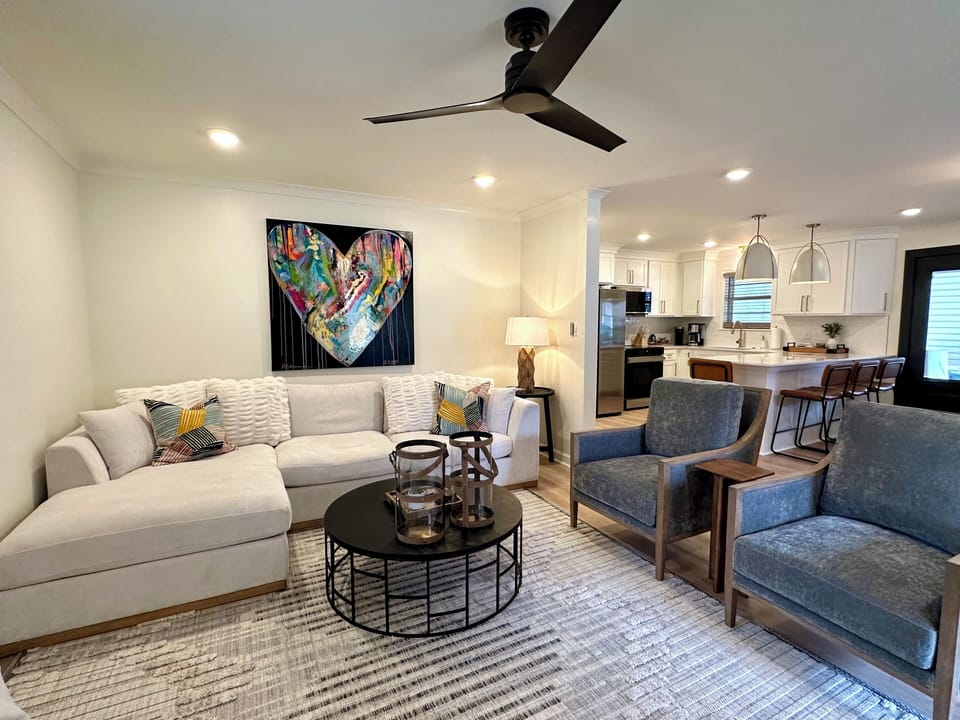 New furnishings & appliances. Enjoy the open kitchen, dining & living area.