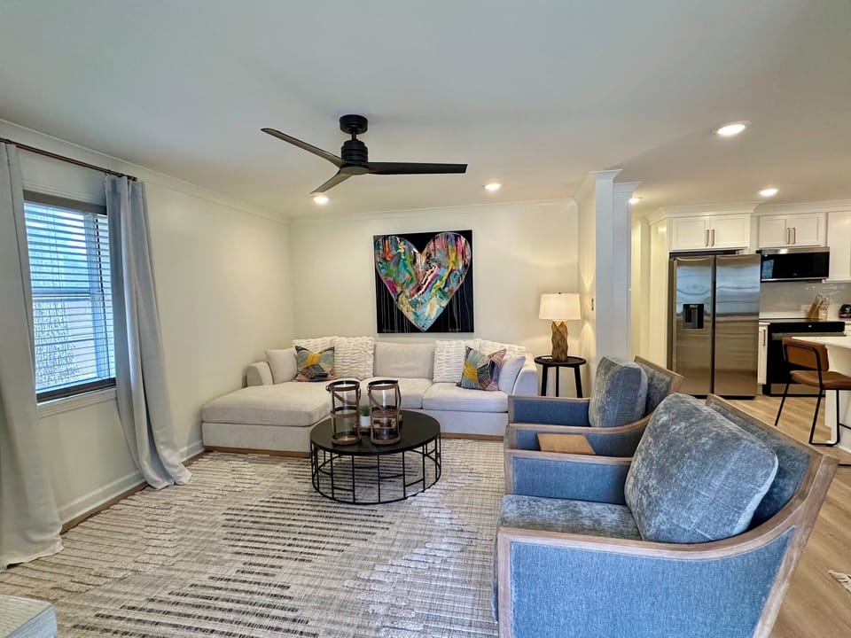New furnishings & appliances. Enjoy the open kitchen, dining & living area.