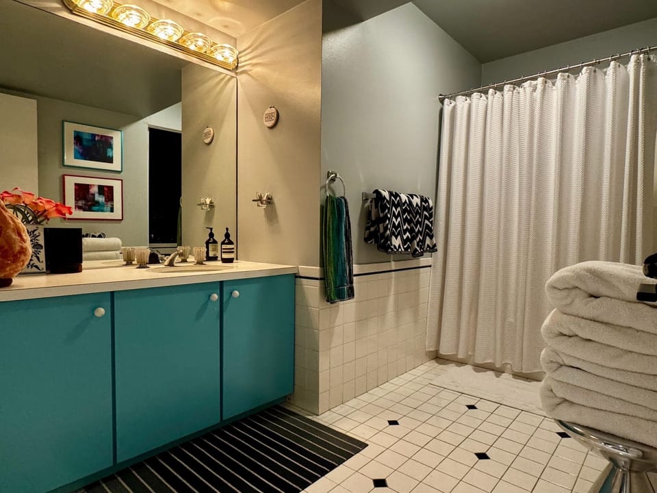 Oversized Guest bathroom with attached private toilet room