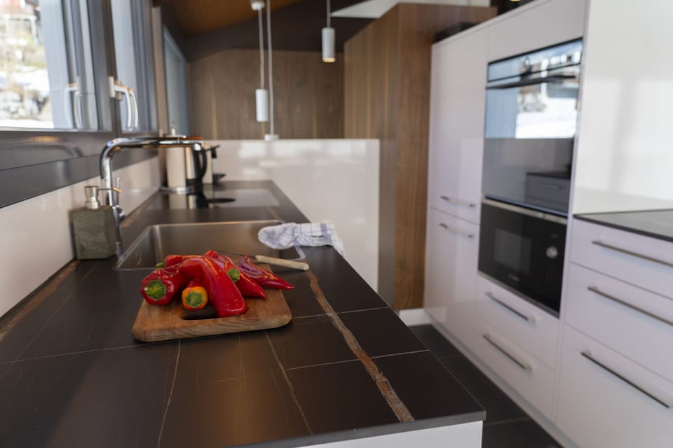 A modern kitchen with high-quality fittings and fresh touches