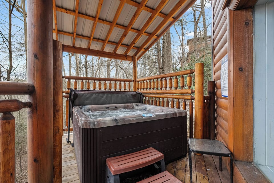 Sit back and relax in the covered hot tub!