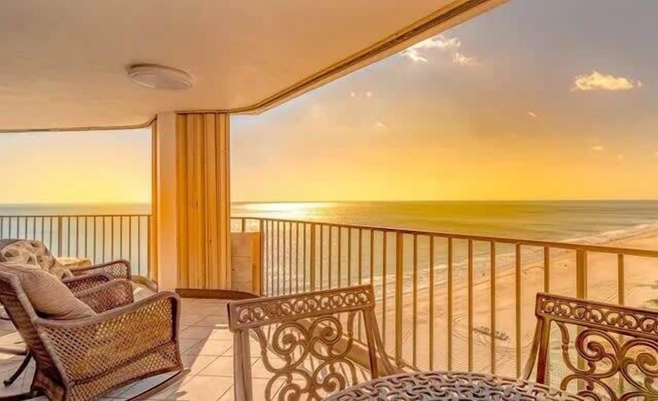 Enjoy gorgeous views of the sunset, ocean and sunrise from the various balconies throughout the unit! There is seating, a table and chaise lounge chairs to relax and take-in the 14th floor views. 
