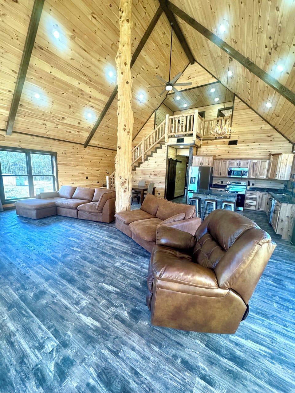 cozy living room with fireplace.
