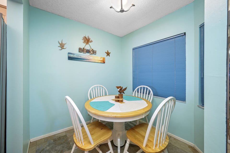 Bright and airy space perfect for meals or morning coffee.