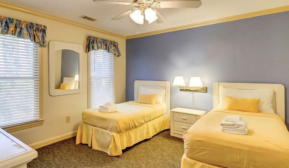 Sleep soundly in twin beds, perfect for kids or friends.