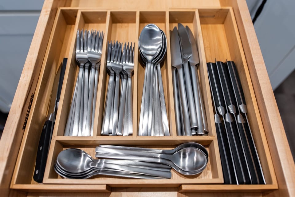 Fresh, clean silverware, ready for use."