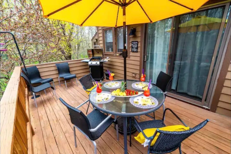 Enjoy wine or a cup of tea on the upstairs deck!