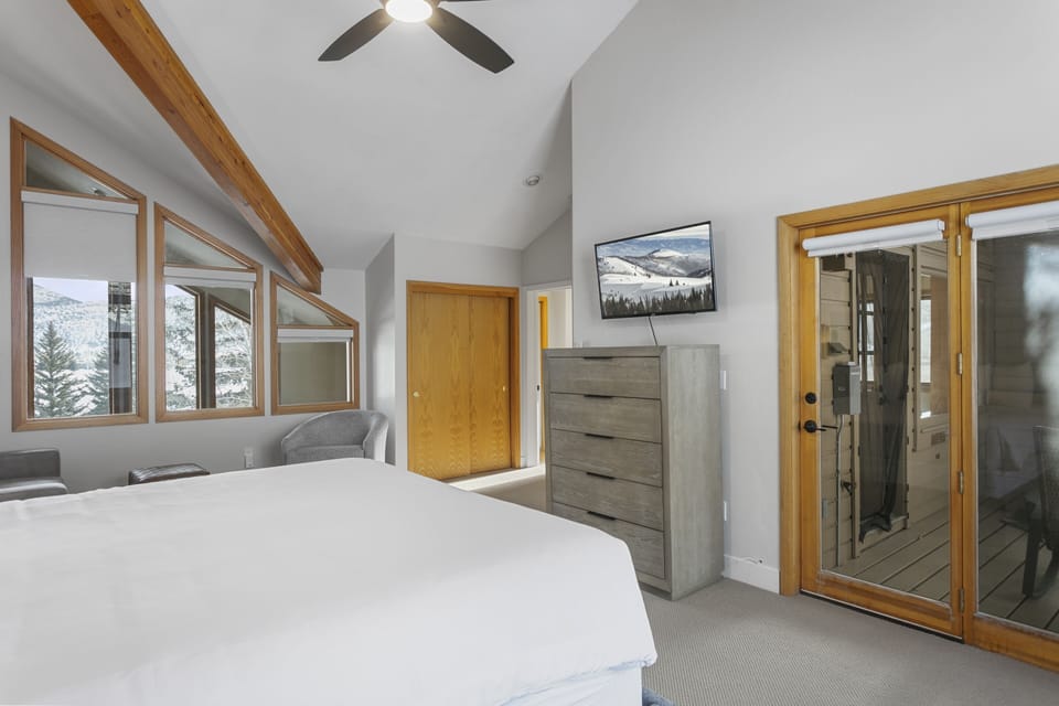 Indoors, Door, Bed, Furniture, Ceiling Fan