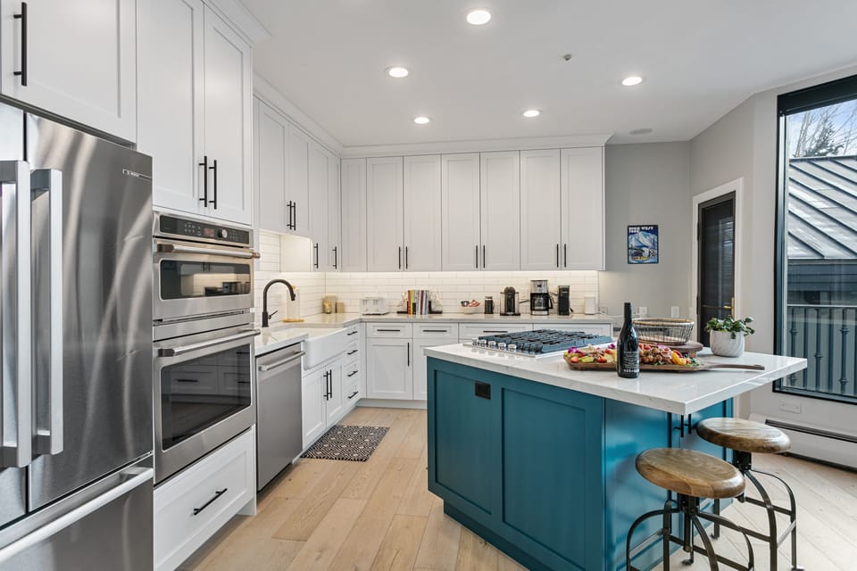 Indoors, Kitchen, Kitchen Island, Refrigerator, Sink