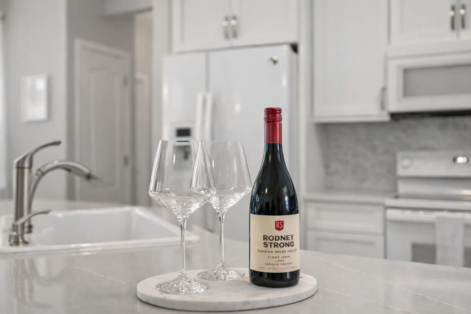A little welcome treat- complimentary wine and beverages to help you ease right into beach mode.