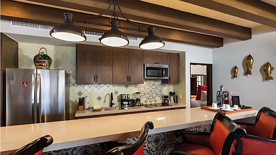 Stylish kitchen at Vista Encantada with bar seating and gourmet setup