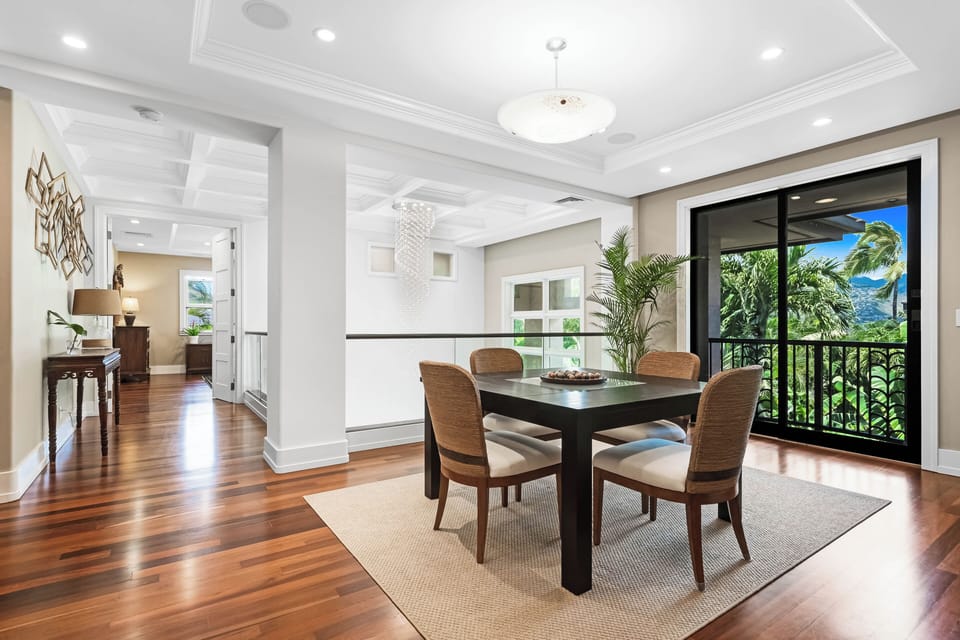 Cozy nook with natural light and lanai access.