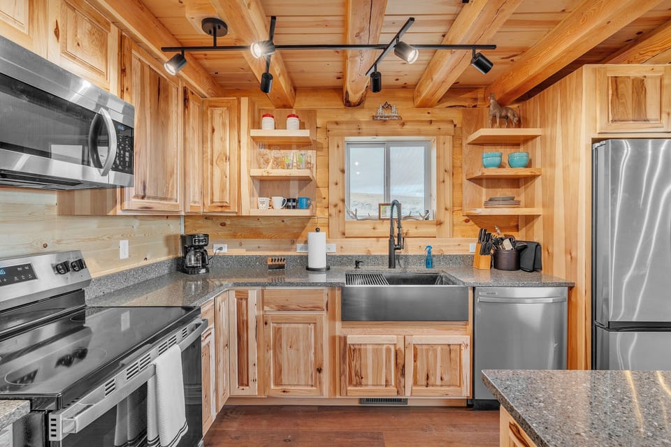 Indoors, Kitchen, Hardwood, Stained Wood, Refrigerator