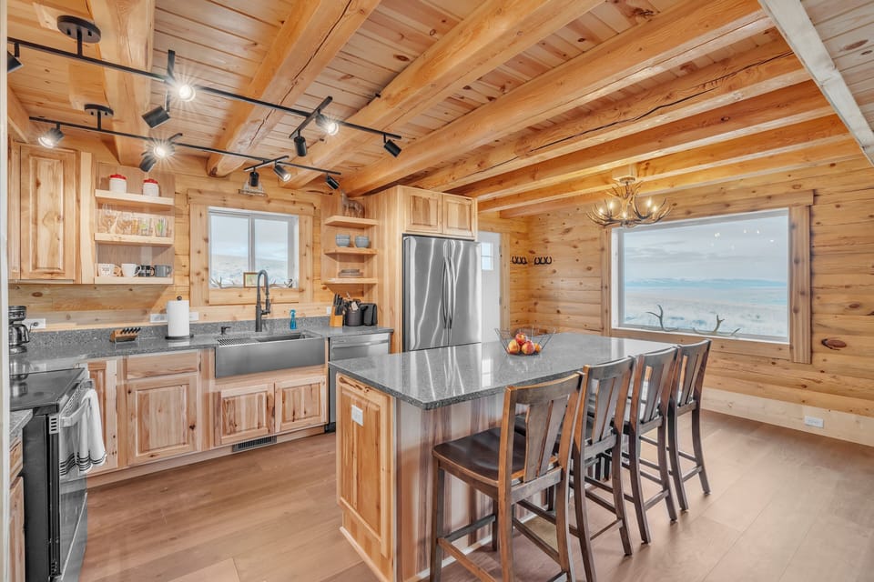 Indoors, Hardwood, Stained Wood, Kitchen, Lamp