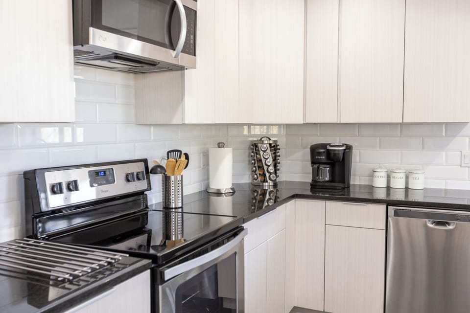 Full kitchen with coffee maker 