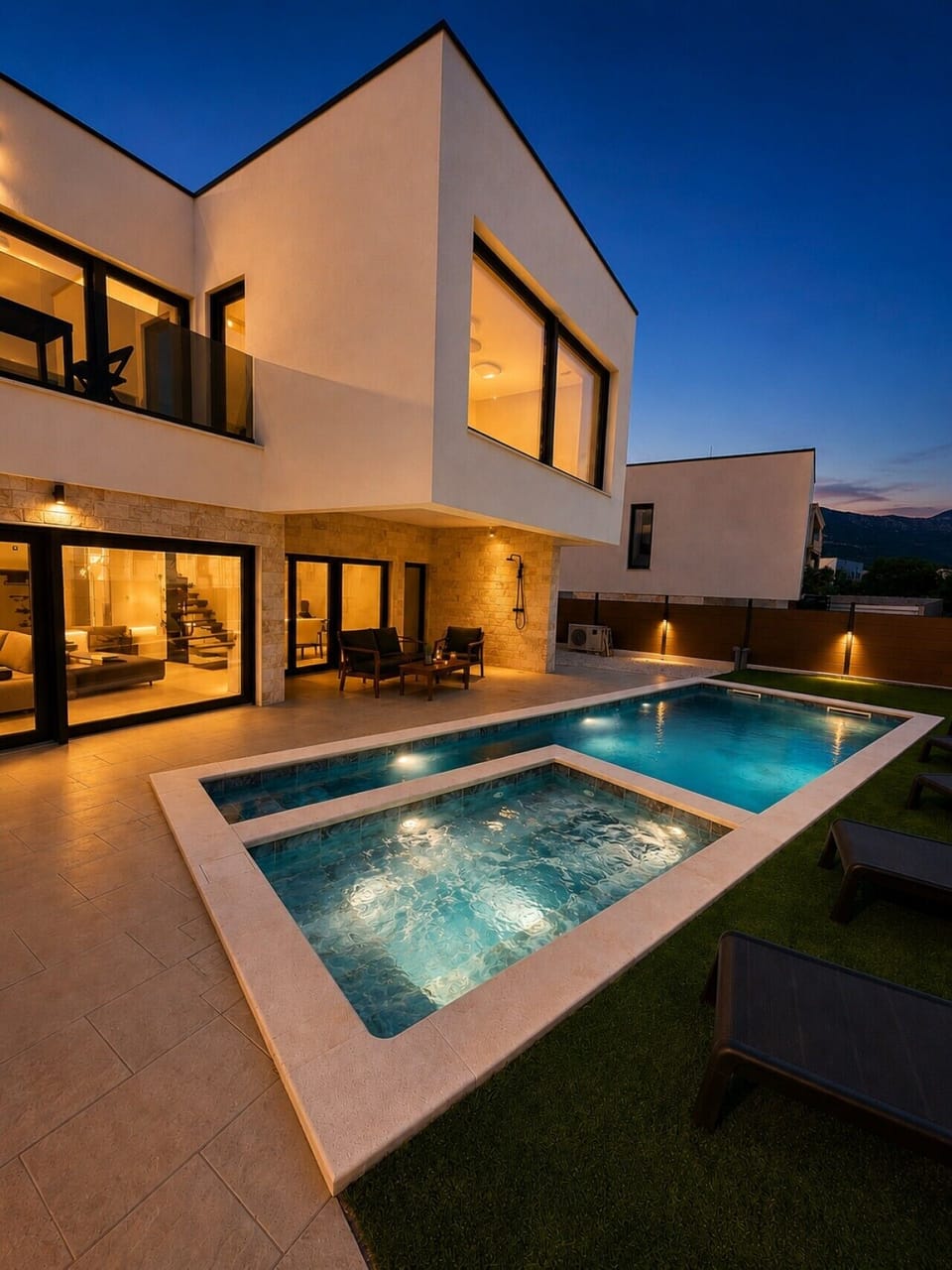 Twilight Villa Exterior with Private Pool and Jacuzzi