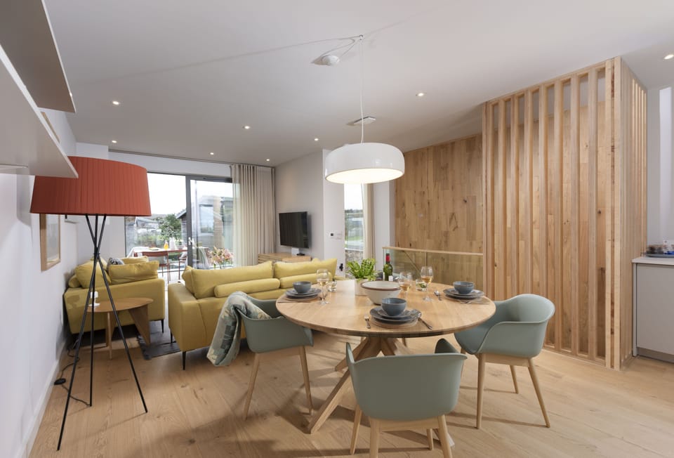 Lefransa, Carbis Bay. First floor: Fall in love with its stunning interiors and sociable open-plan living space