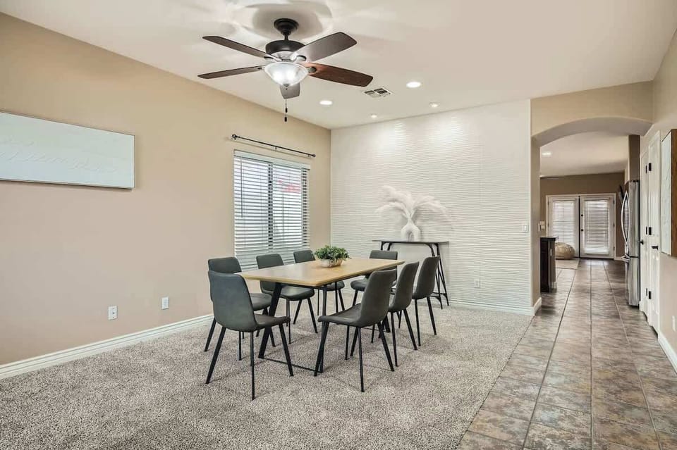 The dining area can seat up to 8 guests.