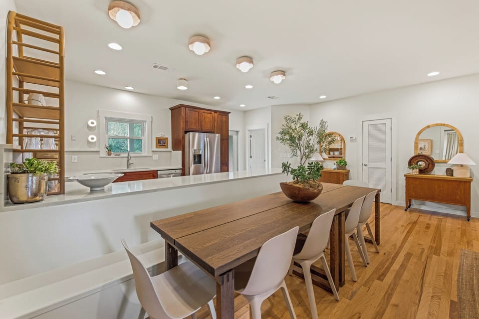 Fully, comprehensively stocked kitchen and dining area. 
