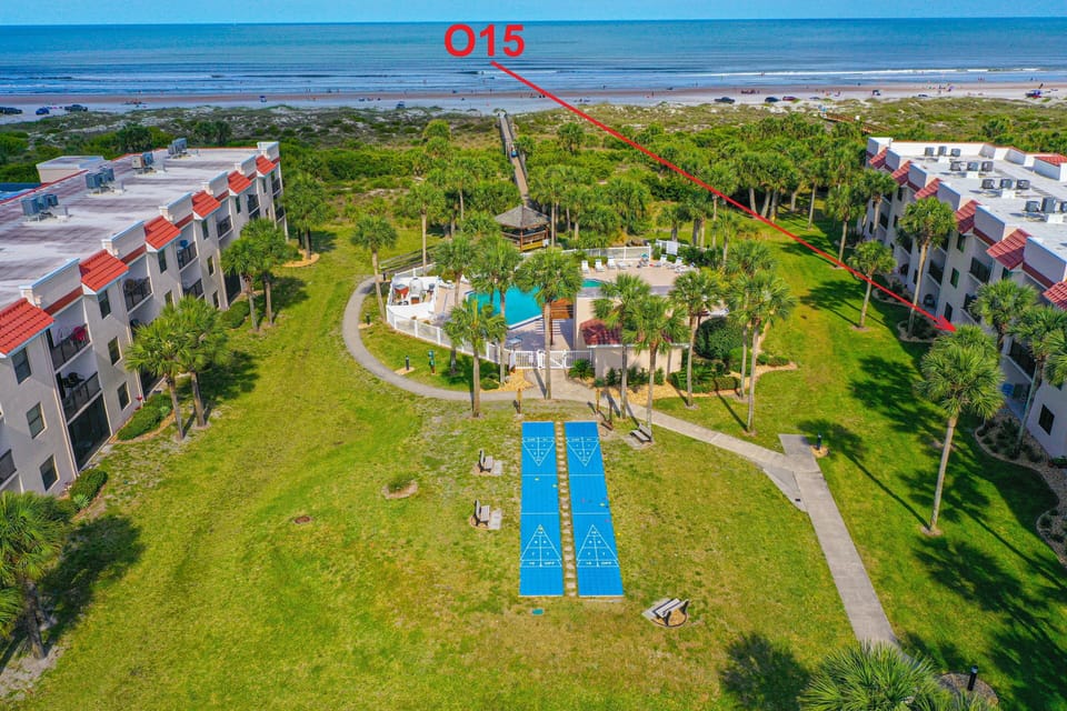Aerial View - Building 'O' Unit O15, Building 'Q', Pool and St. Augustine Beach