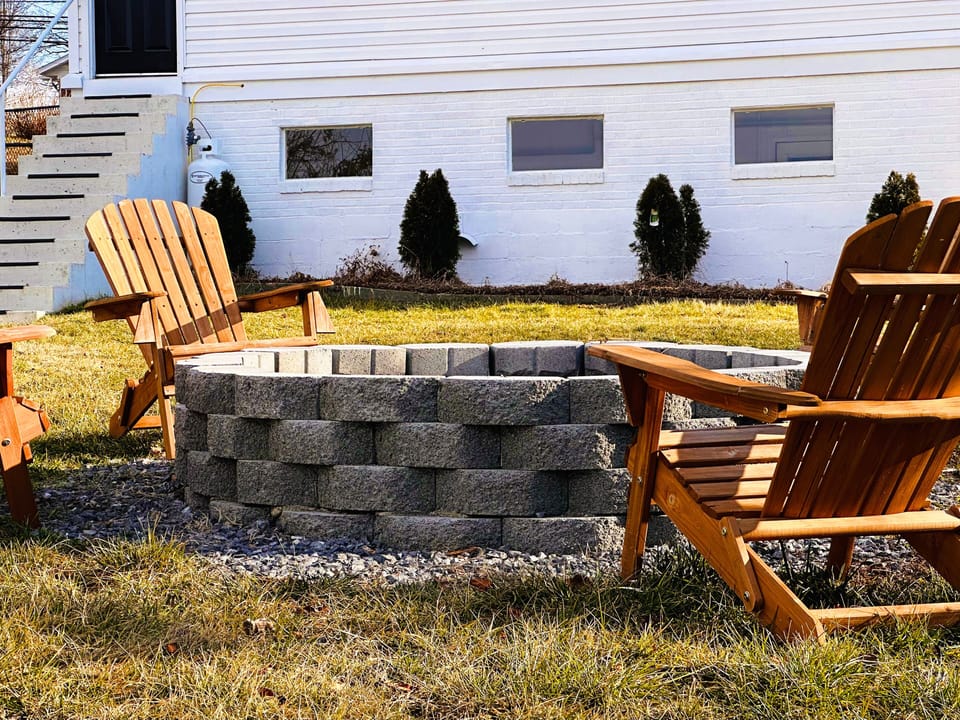 Backyard, fire pit and outdoor seating