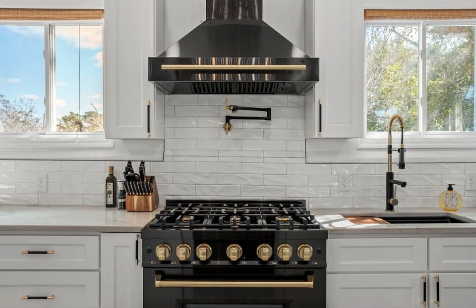 A close-up view of the kitchen, highlighting its beautiful countertops, appliances, and stylish details!