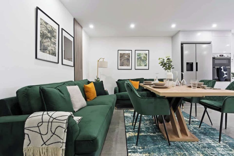 Comfy sofa with dining room space 