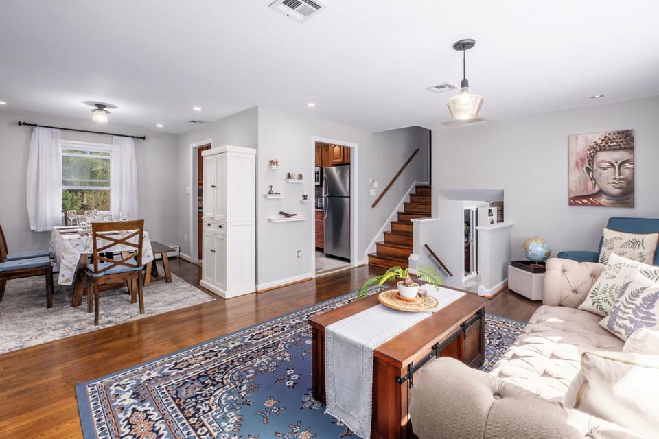 2nd living room opens up to the dining area, which is adjacent to the kitchen.