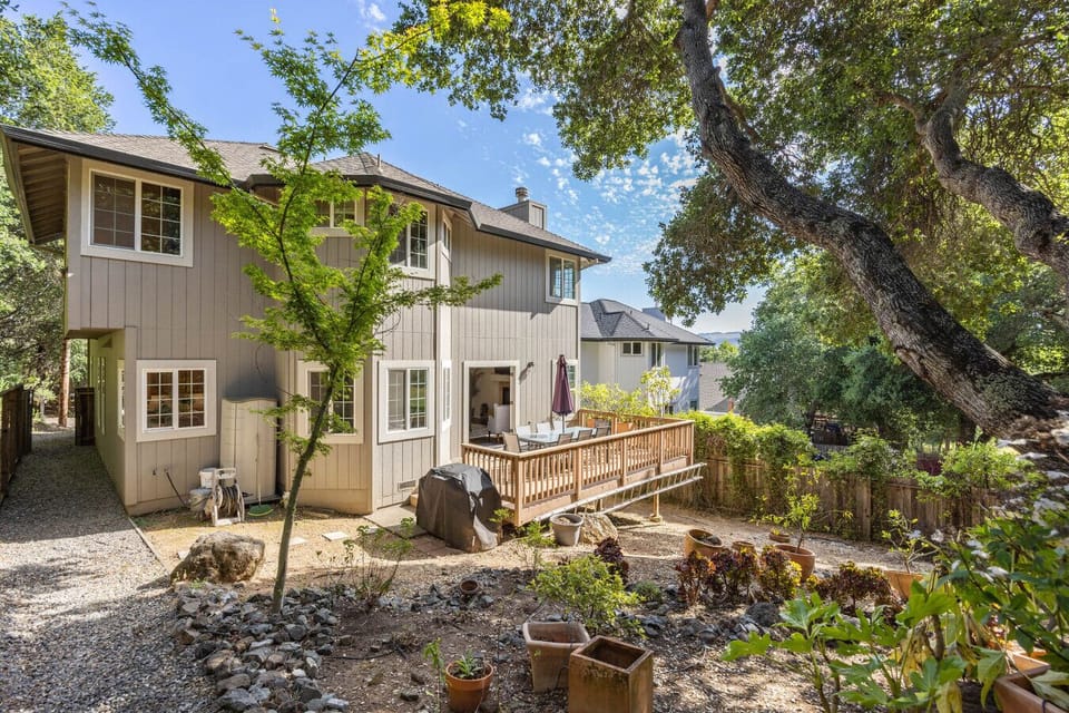 Sizable backyard with mature trees